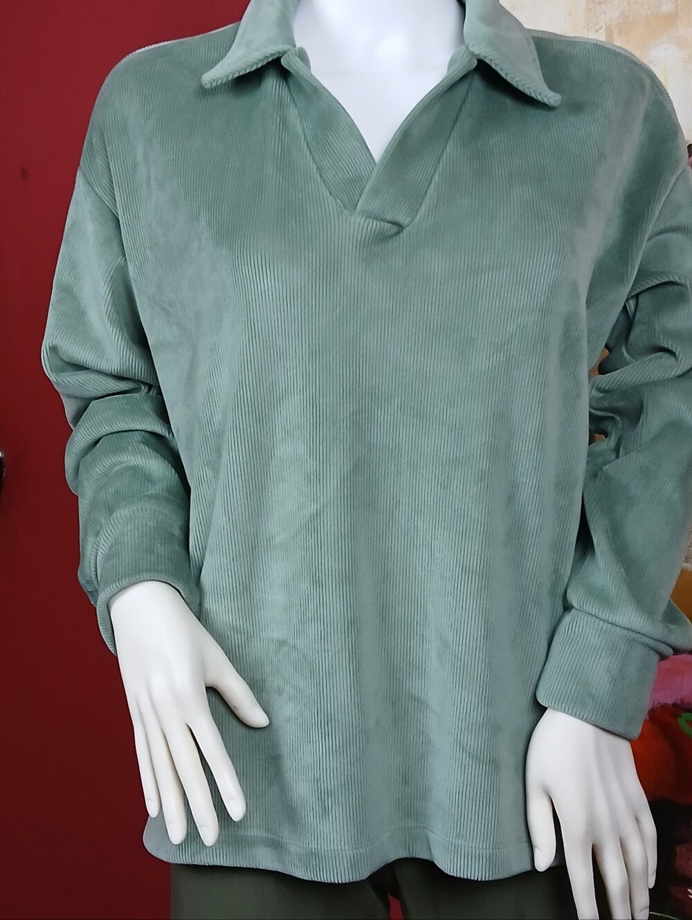 Mondetta Sage Green V-Neck Corduroy Sweater